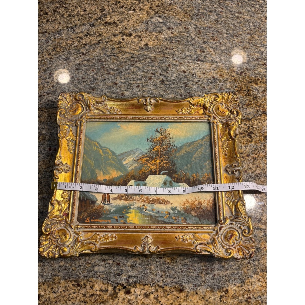 Simans Vintage Winter Mountain Landscape Oil Painting Ornate Gold Frame Holland - Picture 3 of 12